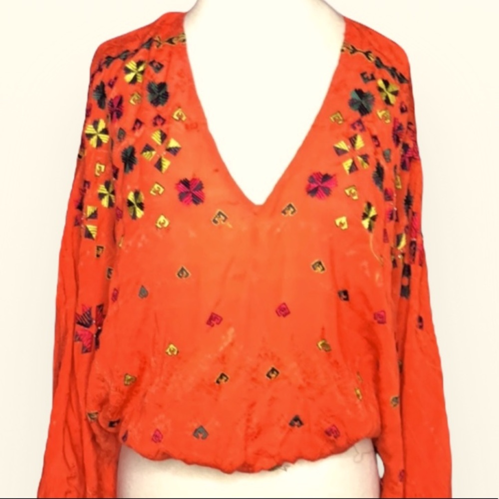 Free People Embroidery puff Sleeves V neck…